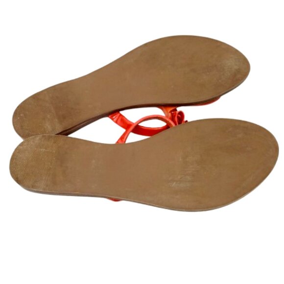 TORY BURCH~Leighanne Bow~POPPY RED LEATHER THONG SANDAL FLIP FLOP SHOES Size 8 - Picture 6 of 6